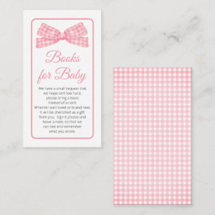 Tarjeta De Recepción Pink Gingham Check Bow Baby Shower Books para bebé
