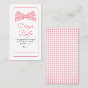 Tarjeta De Recepción Pink Gingham Check Bow Baby Shower Diaper Raffle