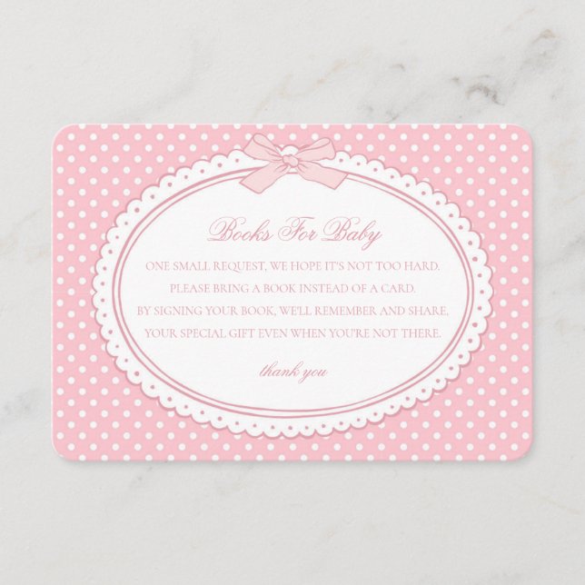 Tarjeta De Recepción Pink Gingham Coquette Books for Baby (Anverso)