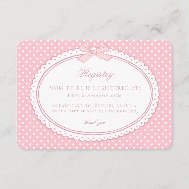 Tarjeta De Recepción Pink Gingham Coquette Bow Baby Registry (Anverso)