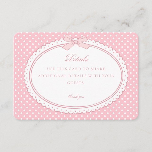Tarjeta De Recepción Pink Gingham Coquette Bow Details Card (Anverso)