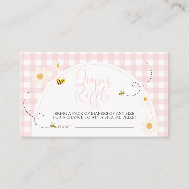 Tarjeta De Recepción Pink Gingham Daisy Bee Baby Shower Diaper Raffle (Anverso)