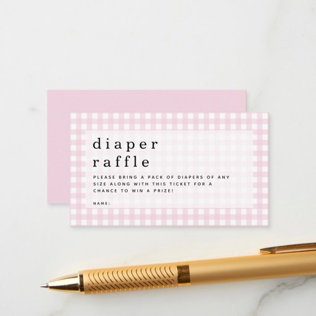 Tarjeta De Recepción Pink Gingham Diaper Raffle Picnic Baby Shower (Anverso/Reverso In Situ)