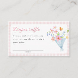 Tarjeta De Recepción Pink Gingham Floral Bouquet Diaper raffle