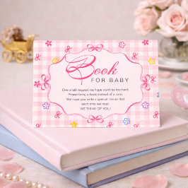 Tarjeta De Recepción Pink Gingham Floral Bow Book for Baby Insert Card