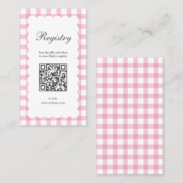 Tarjeta De Recepción Pink Gingham Plaid Girl Baby Shower Registry (Anverso / Reverso)