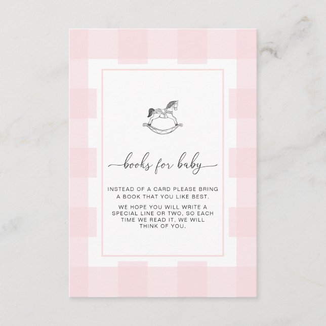 Tarjeta De Recepción Pink Gingham Rocking Horse Book Card (Anverso)