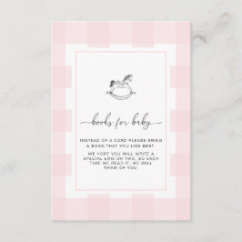 Tarjeta De Recepción Pink Gingham Rocking Horse Book Card