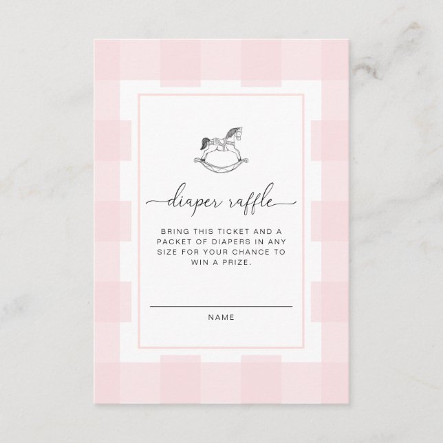 Tarjeta De Recepción Pink Gingham Rocse Horse Diaper Raffle Ticket (Anverso)