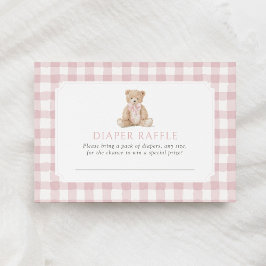 Tarjeta De Recepción Pink Gingham Teddy Bear Diaper Raffle Ticket
