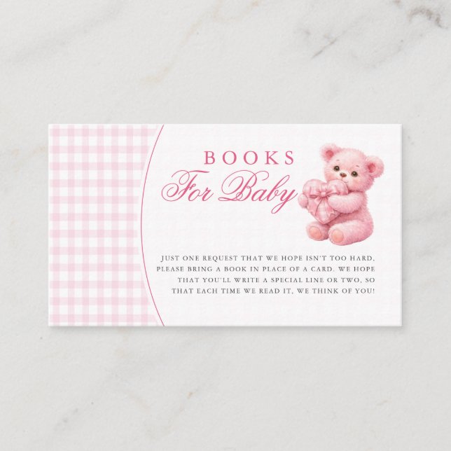 Tarjeta De Recepción Pink Gingham Teddy Bear Neutral Baby Shower (Anverso)