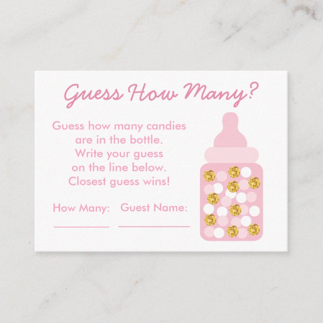 Tarjeta De Recepción Pink & Gold Adivina cuántos juegos (Anverso)