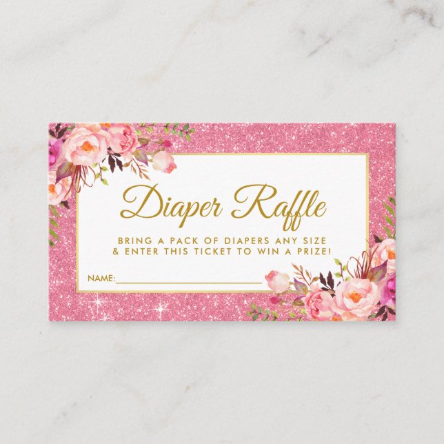 Tarjeta De Recepción Pink Gold Baby Shower Diaper Raffle Ticket Card GP (Anverso)