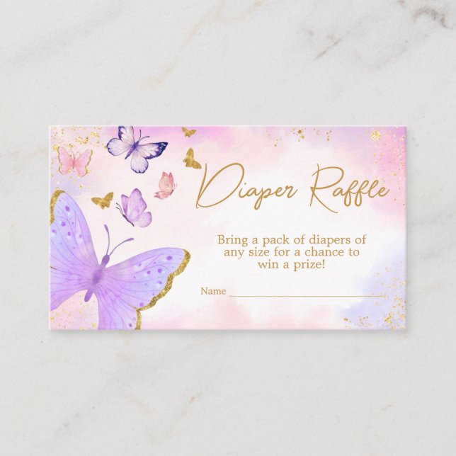 Tarjeta De Recepción Pink Gold Morple Butterfly Diaper Raffle (Anverso)