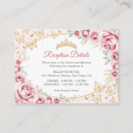 Tarjeta De Recepción Pink Gold Quinceanera Reception Details