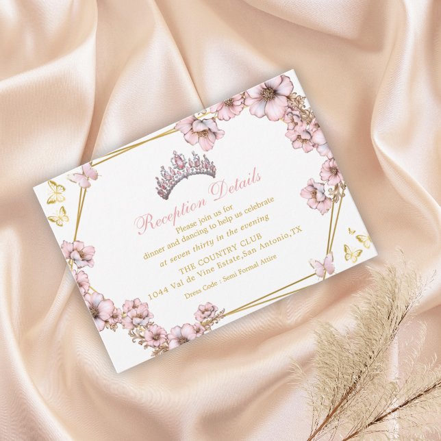Tarjeta De Recepción Pink Golden Tiara Butterfly Enclosure Card (Subido por el creador)