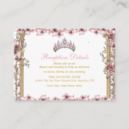 Tarjeta De Recepción Pink Golden Tiara Floral Quinceañer Enclosure Card