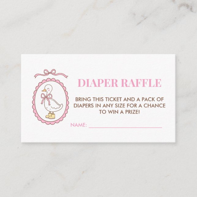 Tarjeta De Recepción Pink Goose Baby Shower Diaper Raffle Card (Anverso)