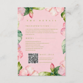 Tarjeta De Recepción Pink Green Floral Watercolor Details Photo Wedding