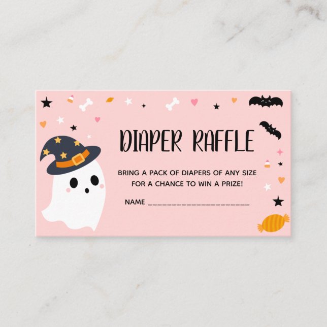 Tarjeta De Recepción Pink Halloween Little Boo Diaper Raffle (Anverso)