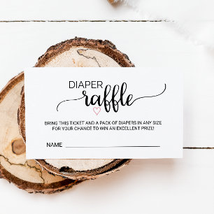 Tarjeta De Recepción Pink Heart Black Calligraphy Diaper Raffle Insert