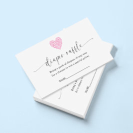 Tarjeta De Recepción Pink Heart Diaper Raffle Baby Shower