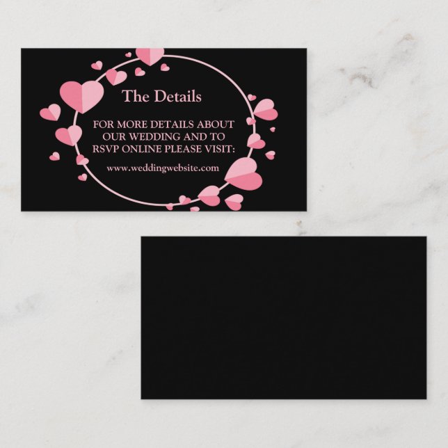 Tarjeta De Recepción Pink Heart Pattern Black Geometric Wedding Detail (Anverso / Reverso)