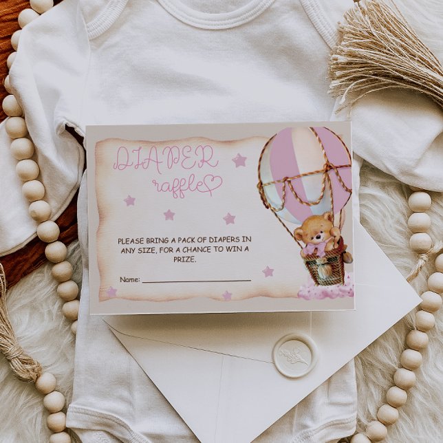 Tarjeta De Recepción Pink Hot Air Balloon Bear Diaper Raffle (Subido por el creador)