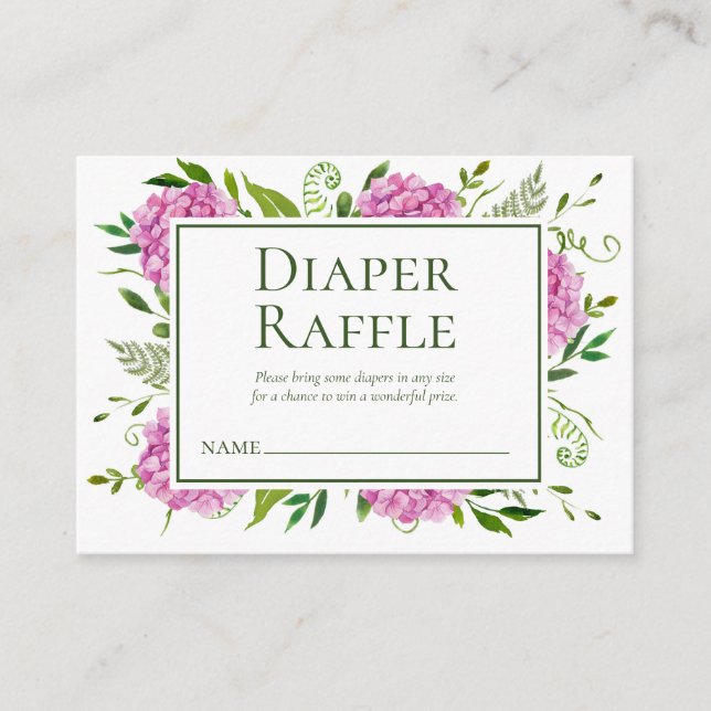 Tarjeta De Recepción Pink Hydrangeas Chica Baby Shower Diaper Raffle (Anverso)