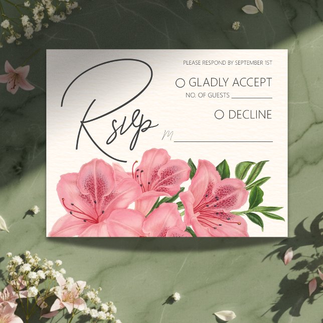 Tarjeta De Recepción Pink Lily Floral Modern Wedding RSVP QR Code (Invite guests to your big day with this Pink Lily Floral Modern Wedding RSVP QR Code Enclosure Card!)