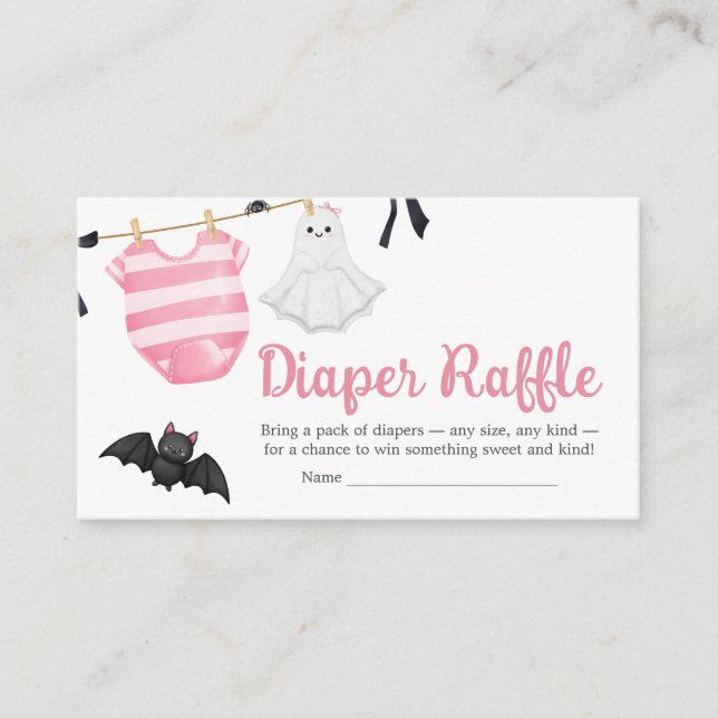 Tarjeta De Recepción Pink Little Boo Baby Shower Diaper Raffle (Anverso)