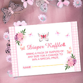 Tarjeta De Recepción Pink Little Butterfly Baby Shower Diaper Raffle 