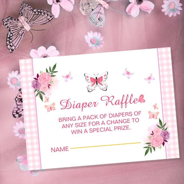 Tarjeta De Recepción Pink Little Butterfly Baby Shower Diaper Raffle  (Subido por el creador)