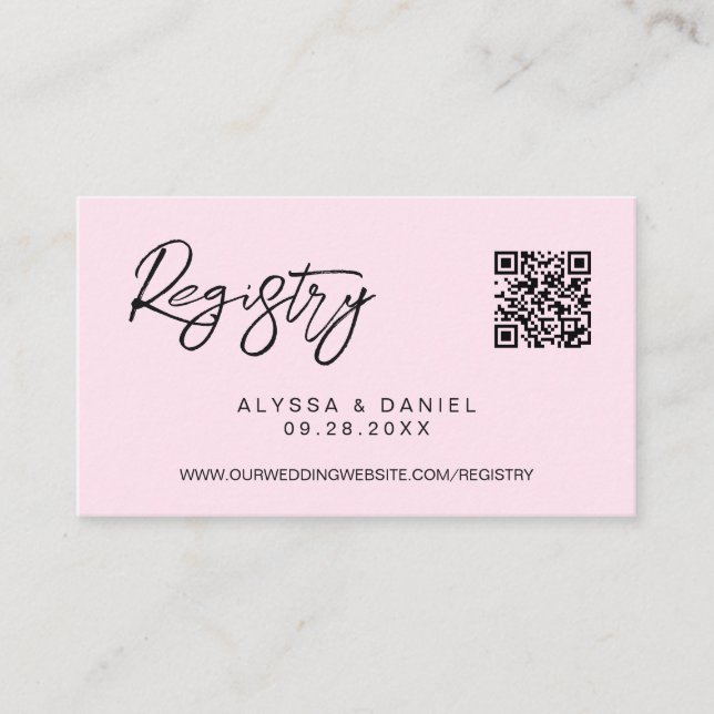 Tarjeta De Recepción Pink Modern QR code wedding registry custom small (Anverso)