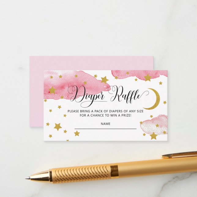 Tarjeta De Recepción Pink Over The Moon Baby Shower Diaper Raffle (Anverso/Reverso In Situ)