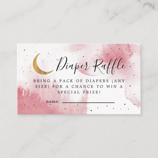 Tarjeta De Recepción Pink Over The Moon Baby Shower Diaper Raffle (Anverso)