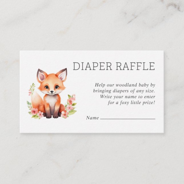 Tarjeta De Recepción Pink Peach Woodland Fox Baby Shower Diaper Raffle  (Anverso)