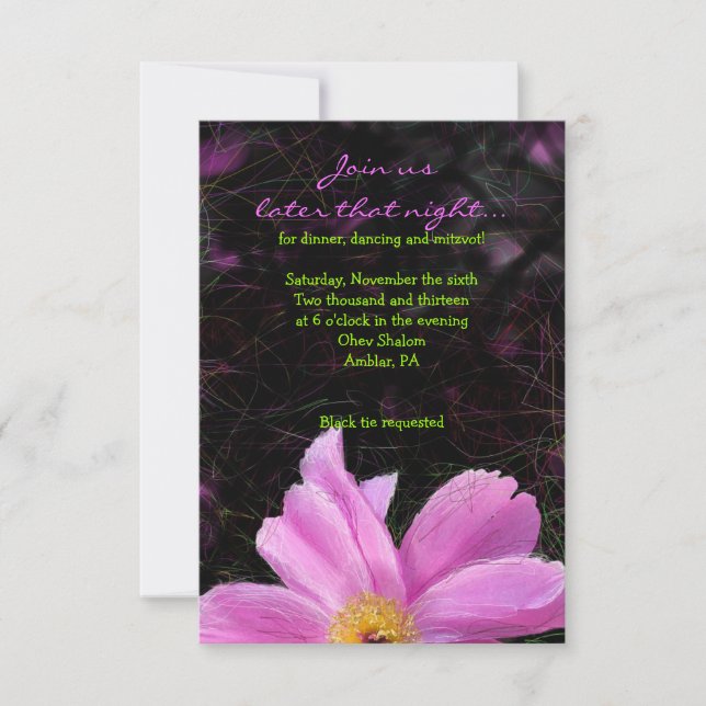 Tarjeta de recepción PINK PEONY Bat Mitzvah (Anverso)