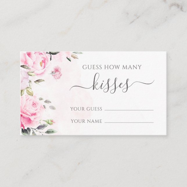Tarjeta De Recepción Pink Peony Floral adivina cuántos besos tiene tarj (Anverso)