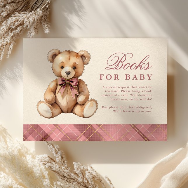 Tarjeta De Recepción Pink Plaid Bear Baby Shower Books For Baby (Subido por el creador)