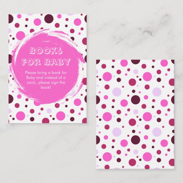 Tarjeta De Recepción Pink polka dot Baby Shower books for Baby (Anverso / Reverso)