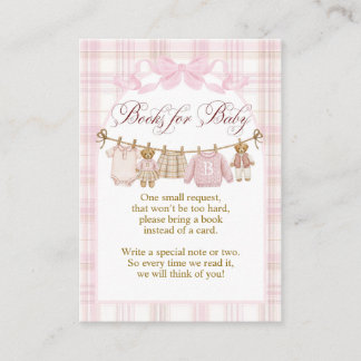 Tarjeta De Recepción Pink Preppy Teddy Bear Girl Baby Shower books