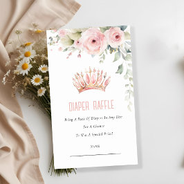 Tarjeta De Recepción Pink Princess Crown Diaper Raffle Baby Shower