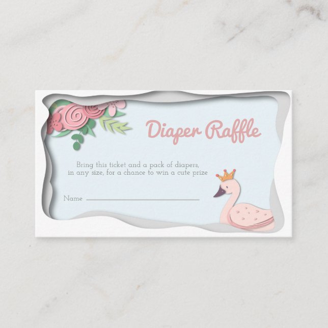Tarjeta De Recepción Pink Princess Swan Floral Chica Diaper Raffle (Anverso)