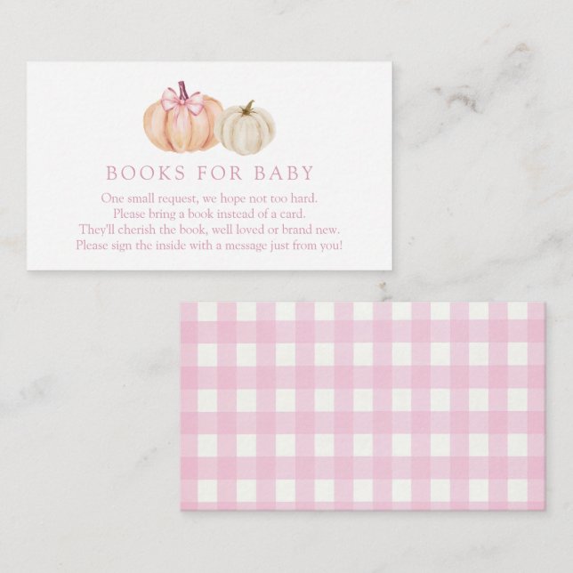 Tarjeta De Recepción Pink Pumpkin Gingham Books para el Gabinete de Beb (Anverso / Reverso)