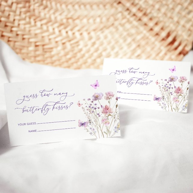 Tarjeta De Recepción Pink Purple Floral adivina cuántos besos de maripo (Subido por el creador)