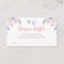 Pink Purple Floral Mariposa Diaper Raffle Ticket