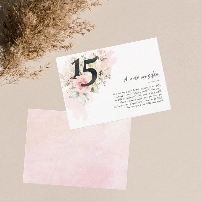 Tarjeta De Recepción Pink Quinceanera 15th Birthday Note on Gifts (Pink Quinceanera 15th Birthday Note on Gifts Enclosure Card)