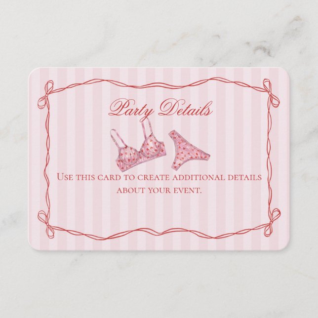 Tarjeta De Recepción Pink & Red Heart Lingerie Shower Details (Anverso)