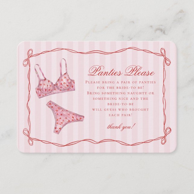 Tarjeta De Recepción Pink & Red Heart Lingerie Shower Panties Please (Anverso)